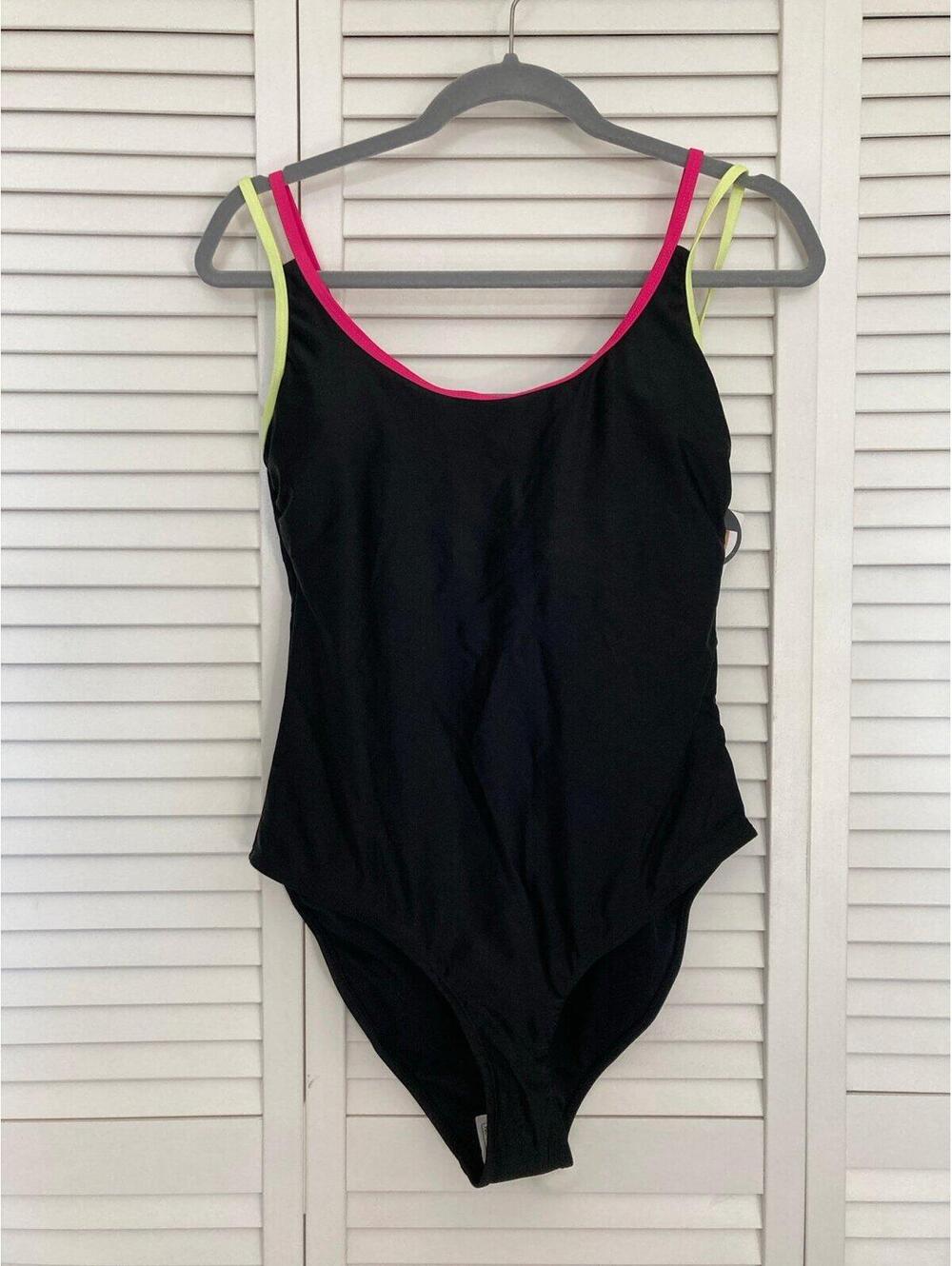 No Boundaries One Piece Swimsuit Black with color straps